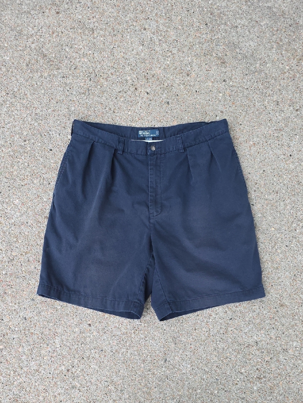 Vintage Polo Ralph Lauren Navy Tyler Cotton Chino Pleated Shorts Preppy Size 38
